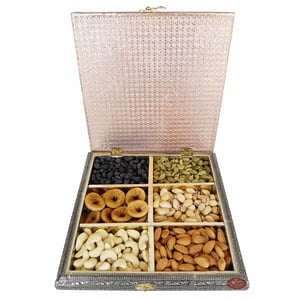 Antique TWIN ELEPHANT designed Wooden Handmade Decorative Platter-Dry Fruit Box (10x10x2.25)